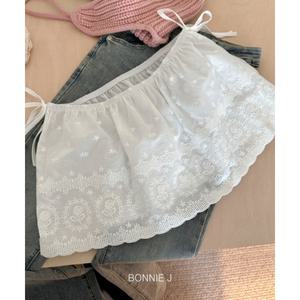 [기타]프릴 레이어드 랩 스커트 시스루 화이트 쉬폰 레이스