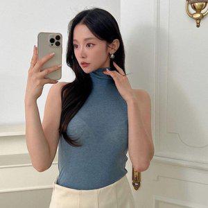 [옷자락]여자 연말 우아한 울 폴라 나시 티셔츠_P350393111
