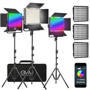 소프트박스, RGB+BI 컬러 양면, 양면 50W, 블루투스 컨트롤이 있는 비디오 조명 키트, 유튜브용 LED 패널 조명, 스튜디오, 3팩(GVM 50SM 3L)