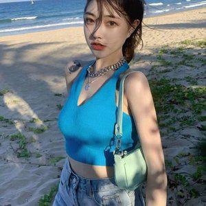 무지 스판 데일리 넥 홀터넥 크롭 나시티 (WFGRY8O)