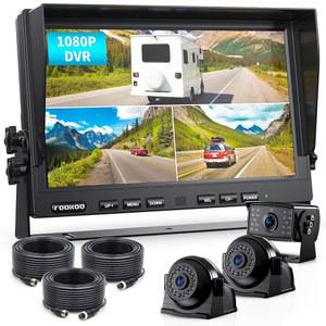 Fookoo HD 1080P 10인치 유선 백업 카메라 시스템, 트리플 분할 화면 모니터 W /녹음, IP69 방수 측면 및 후면 뷰 카메라, 4채널, 주차선, RV /트럭 /트레일러 /5륜(DY103)