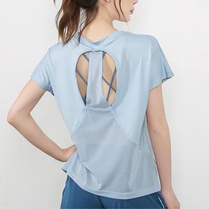 여성 백메쉬 홀 커버업 트레이닝 반팔티셔츠 헬쓰 pt