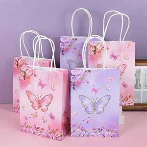 리본 나비 파티 선물 가방 핑크 보라색 꽃 종이 생일 용품 사탕 포장 5