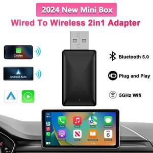 새로운  Carplay 안드로이드 자동 2in1  어댑터 스마트 동글 5G Wifi 및 블루투스 자동 연결 플러그 앤 플