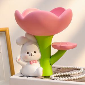 회전 책장 책꽂이 모서리 라이트 보관 장식 레진 귀여운 토끼 쥬얼리 화장품 선반 홈 데스크탑