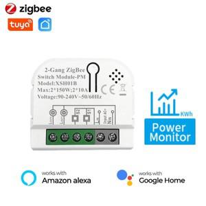 투야 스마트봇전력 에너지 가 장착된 2 Gang Zigbee 스마트 스위치 Alexa Google Hub용 Tuya 무선 가전 릴