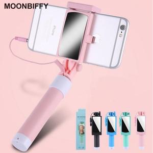 버튼이있는 범용 미니 Selfie 스틱 iPhone 6/6S 용 유선 실리콘 핸들 모노 포드 Android Samsung Huawei Xi