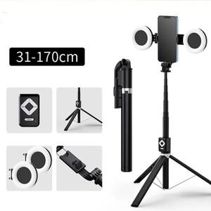 지지대 LED 링 듀얼 라이트 미러 스탠드, 확장형 라이브 삼각대, 셀카봉, 아이폰 X 8 11 안드로이드용, 4