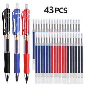 젤 펜 리필 세트 귀여운 문구류 검정 빨강 파랑 잉크 0.5mm 파란색 볼펜 사무실 학용품 43개