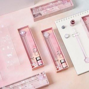 글쓰기 펜 고양이 클로 유리 딥 만년필 잉크 문구 크리스탈 캘리그래피 반짝이 투명