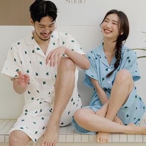 선인장 요루면 반팔 커플잠옷세트 홈웨어 파자마