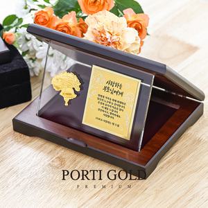 [뽀르띠] 순금 24K 카네이션 골드바 크리스탈 플레이트 상패 0.5g GML014