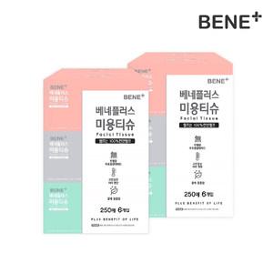 [내일도착]베네플러스 미용티슈 250매 6개입 1팩+1팩(총12개 천연펄프)