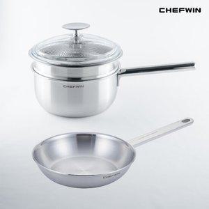 쉐프윈 316STS 통5중 올인원세트(올인원유리뚜껑+20cm 후라이팬)