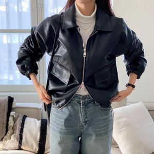 /옷자락 여자 겨울가죽자켓 털안감 스트링 자켓