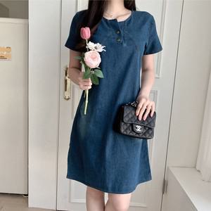 데님 미니 스커트 봄 여름 빈티지 반소매 청치마 원피스 데일리 캐쥬얼 드레스