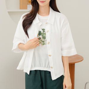 [드리다]드리다 여름 여자 린넨 루즈핏 반팔 빅사이즈 자켓 40-50대 중년여성 엄마옷 미시 마담 출근 나들