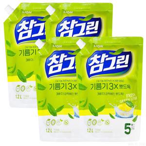 참그린 레몬 녹차 뽀드득 어드밴스 주방세제 리필 1.2L 4개