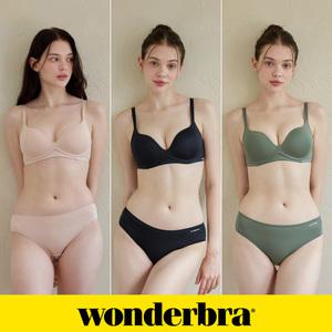 [Wonderbra] 일체형 볼륨 몰드 노와이어 브라팬티 6종세트 베이지+블랙+다크그린 WBW3O030406C_T