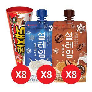 [롯데제과]돼지콘x8개+설레임 밀크x8개+설레임 카페라테x8개