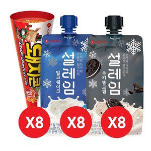 [롯데제과]돼지콘x8개+설레임 밀크x8개+설레임 쿠키앤크림x8개