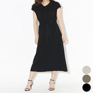 [하프클럽/셀러허브_여성트랜드패션]ONM 여성 허리끈 카라 니트 리본 롱 블랙 원피스 반팔
