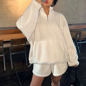 여자 바람막이 덤블 겨울숏팬츠 캥거루 롱슬리브티 세트