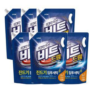 때가쏙비트 LION 세탁 드럼 액체 코리아 비트 리필 파우치 리필용 6개입 드럼용 2L 라이온 세제