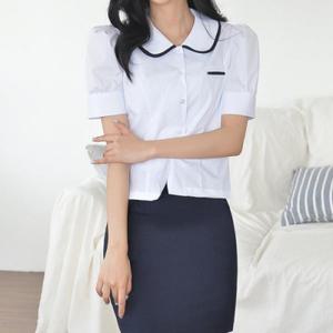 교복몰 (빅사이즈) 배색라인 둥근카라 퍼프 반팔 교복여자교복 교복블라우스 여자교복셔츠 교복 교복셔츠 교복쇼핑몰 예쁜교복 학생셔츠 여고교복 여학생교복 고등학교교복 중학생교복 중학교교복