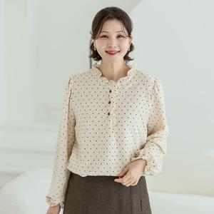 (~120size)폴카도트 프릴 벨벳 땡땡이 블라우스 2col