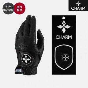 3장패키지 2024 참 CHARM 합피 극세사 골프장갑 블랙  남성용/왼손착용  한치수 작게 제작됨