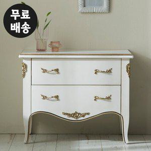 델리 원목 엔틱 2단 서랍장 소형 미니 수납장(크림)