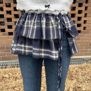 여자 발레코어 체크 랩 리본 봄 미니스커트