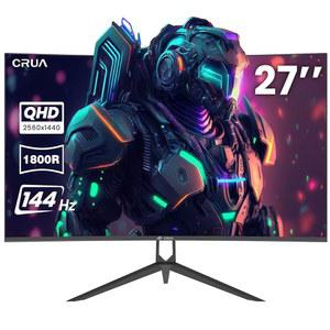 CRUA 27인치 커브드 게이밍 모니터, QHD(2560x1440P) 2K 144Hz 1800R 100% sRGB 컴퓨터 모니터, 프리싱크 포함 2msGTG, 3면 프레임리스, HDMI 1.4, DP 1.2, 지원 월 마운트 설치-블랙