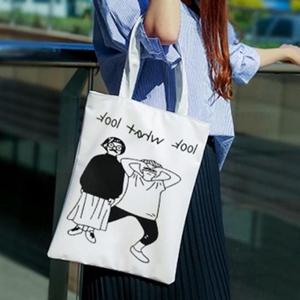 [라일리] Rly 지퍼형 데일리백 에코백 화이트 일러스트