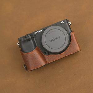 카메라 가방 AYdgcam-수제 가죽 케이스 소니 A6100 A6400 A6300 A6000 용 하프 커버 핸들 빈티지