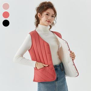 여성 브이넥 털안감 포켓 캐주얼 데일리 조끼