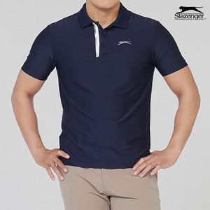 [슬래진저] 슬레진저 남성 솔리드 플라켓 배색 카라 반팔 티셔츠 네이비