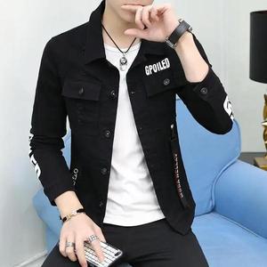 남자 데님 빅사이즈 청자켓 재킷 남성용 캐주얼 슬림 숏 청바지 코트 구멍 뚫린 레드 프린트 빈티지 겨울