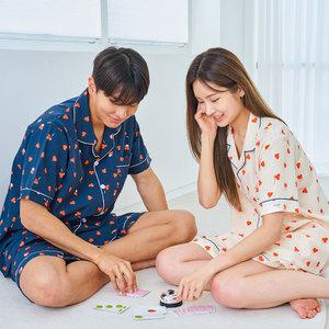 도씨 아모르 실크핏 반팔 카라 커플 잠옷 세트