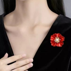 브로치 꽃 팬던트형 모란 지르코니아 진주 동백 붉은