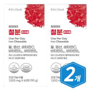 닥터체크 원퍼데이 철분 츄어블 60정 / 2개 중년 여성 시니어 여자 철분제