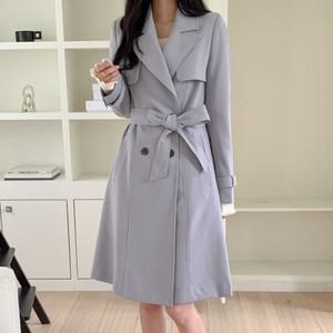 여성 스판 띠오리 카라 더블 트렌치 롱코트 바바리
