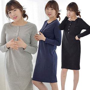 [보리보리/마미누리]긴팔베이직포켓원피스 단추형 수유복 간절기 홈웨어원피스