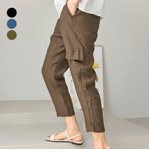 여성 링클 호박 카고바지 시원한 인견 여름 바지 플리츠 주름 카고 빅사이즈 편한 허리 밴딩 사이드 허벅지 포켓