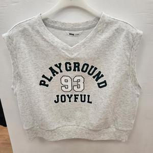 소이 HC22 브이넥 크롭 셋업 조끼 여아 여름용 그레이 크롭 박스핏 면 브이넥 조끼 25