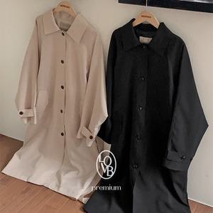 핫핑 [간절기템][MADE][LOVB] L-1440 루즈핏 카라넥 핀턱 롱 트렌치코트