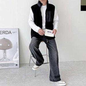 BLEO 남자 가을 겨울 양털 후리스 데일리 뽀글이 조끼