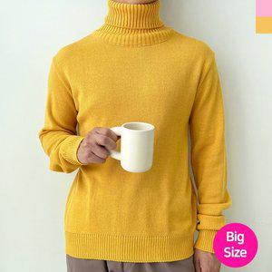 BLEO 남자 가을 겨울 빅사이즈 기본 목폴라 긴팔 니트티
