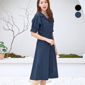 카라 벨트 원피스 바스락 인견 퍼프소매 반팔 벨트탈부착 A라인 시원한 여름 벨티드 셔츠원피스 엄마옷 등원룩 출근룩 하객룩